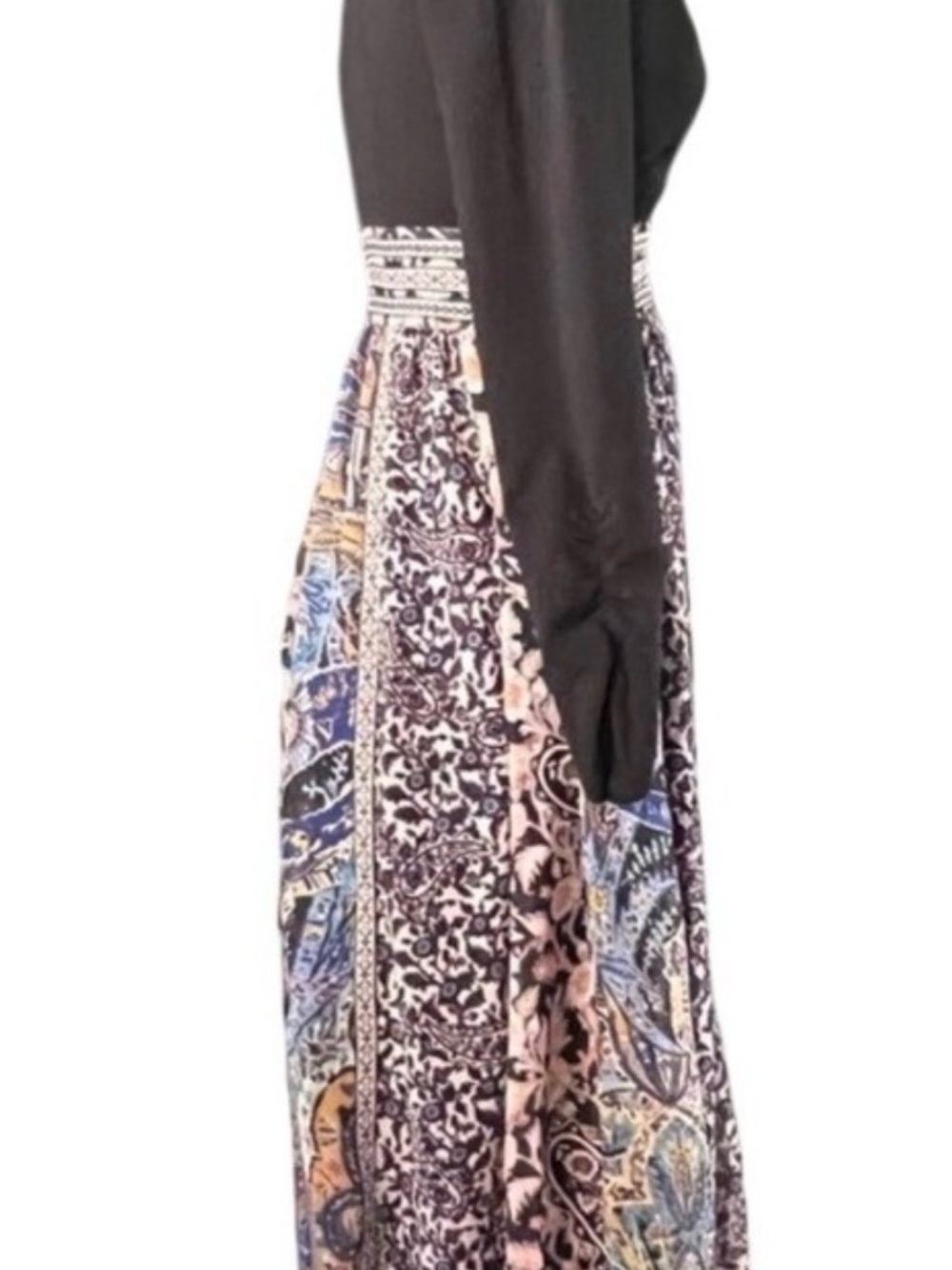 Anthropologie Black Bodice Paisley-Print Long Sleeve Boho Midi Dress - Picture 6 of 13